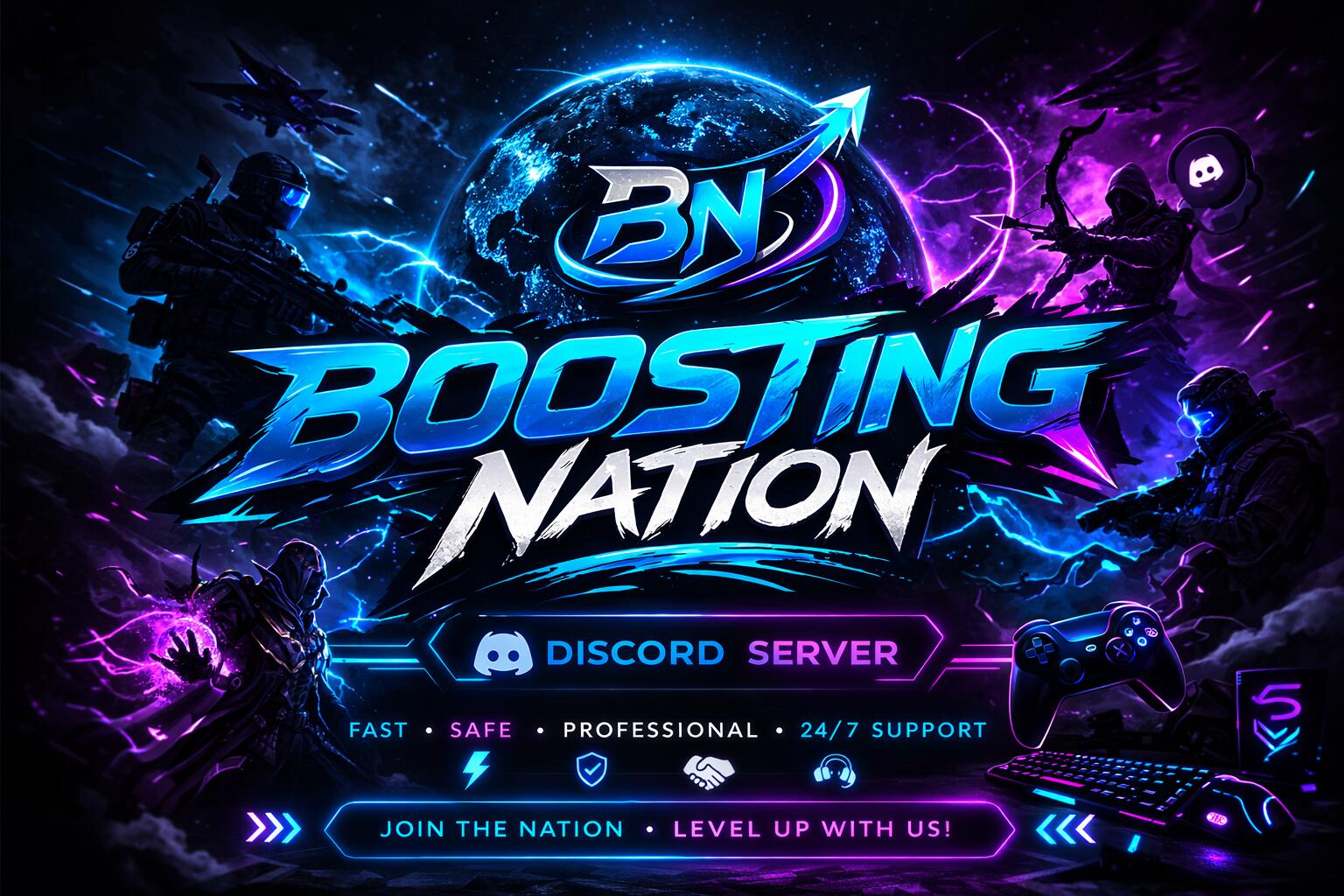 Discovery splash banner for Boosting Nation | BO7 Warzone Boosting | Rank Boost | Champion Quest | Nuke Unlock | Prestige | MW4 Discord server